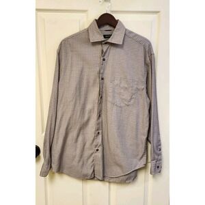 Men Vintage Nautica 80's 2 Ply Cotton Dress Shirt/ Front Pocket Bown/blue Plaid